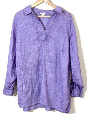 J Jill Love Linen Popover Tunic Top XL Lagenlook Roll Tab Lavender Purple Lilac